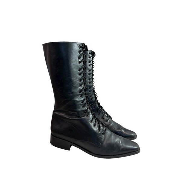 SOLD Do Not PurchaseVintage 80s Black Leather Lace Up Mid Calf Boots - Picture 1 of 8